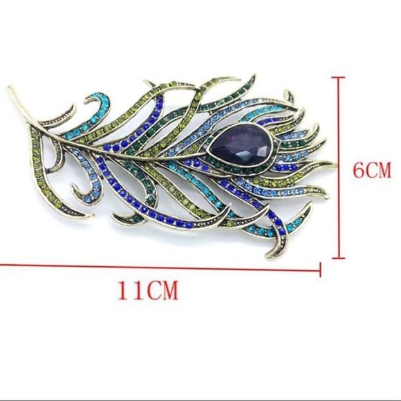 Heidi Daus Art Nouveau feather shaped brooch size 4.25”x2 3/8” antique brass - Picture 8 of 9